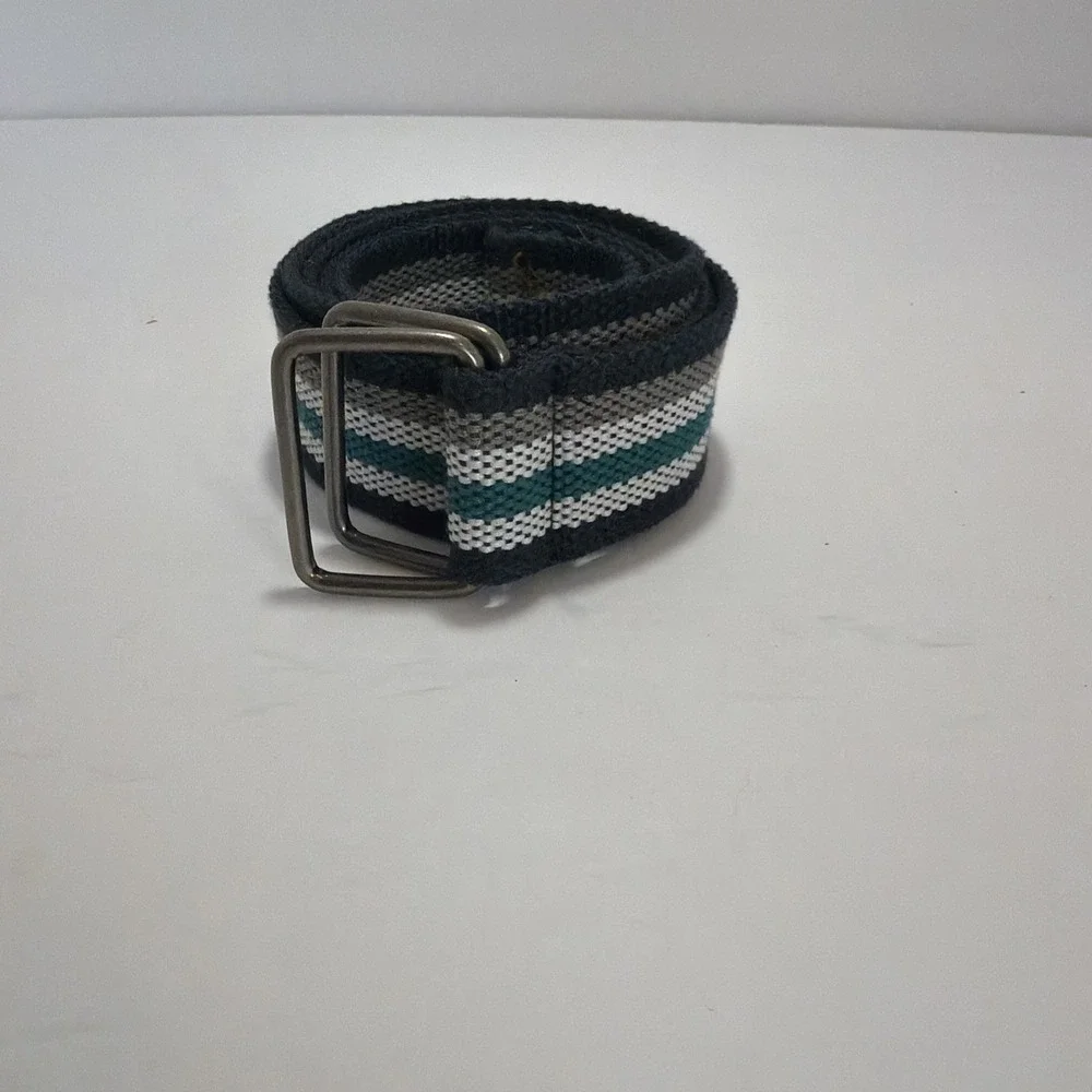 Blue Neutral Stripe Fabric Belt 1 1/2 Inch Wide